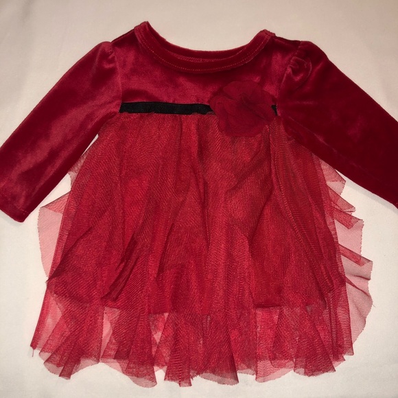The children’s Place Red Velour Long Sleeve Dress - Picture 1 of 2